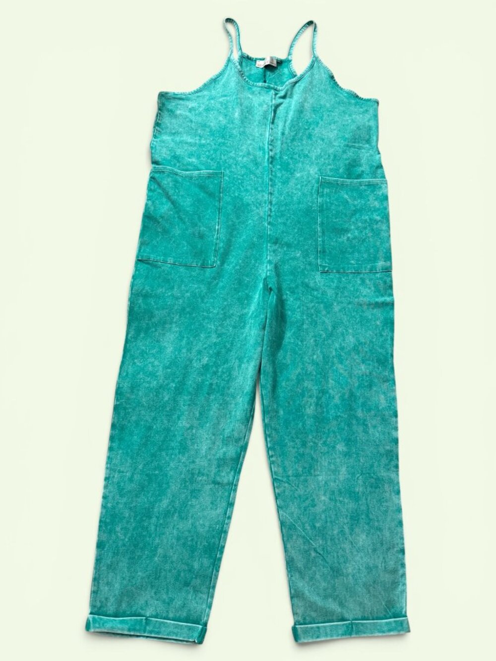 Zenana Mineral Wash Oversized Jumpsuit Small FP Hot Shot Green NWOT